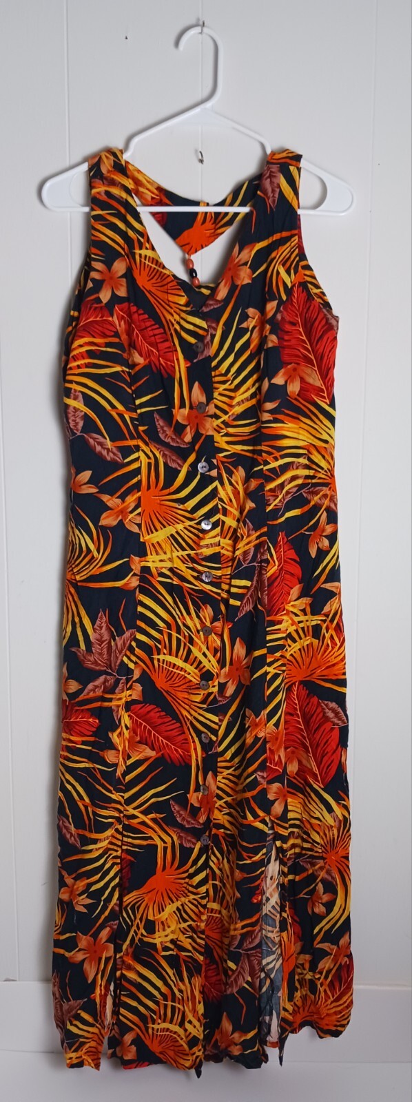 Vintage 90s Scarlett orange Tropical Maxi Dress 12 with buttons Women’s