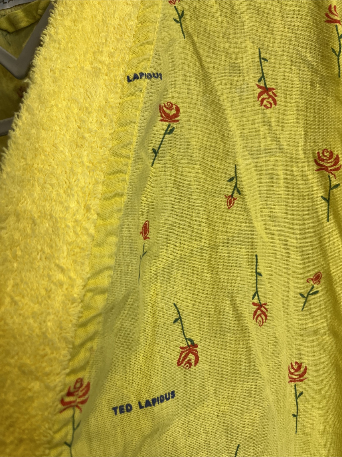 Ted Lapidus” Promotional Robe Yellow Rose Terrycloth Trim Designer Missing Belt