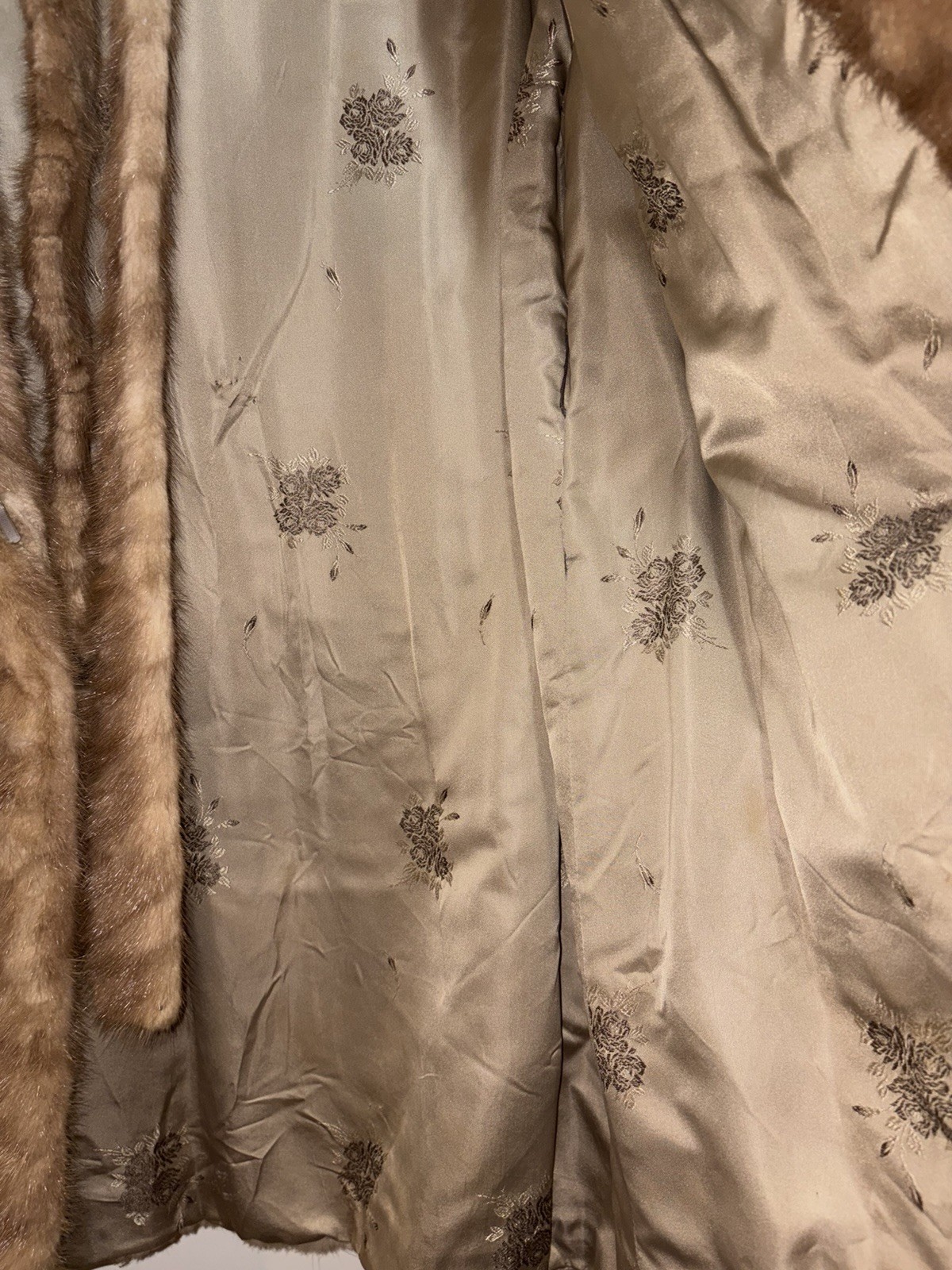 Vintage Genuine Mink Fur Stroller Coat Honey Blonde Pastel Wide Collar Med 1950s