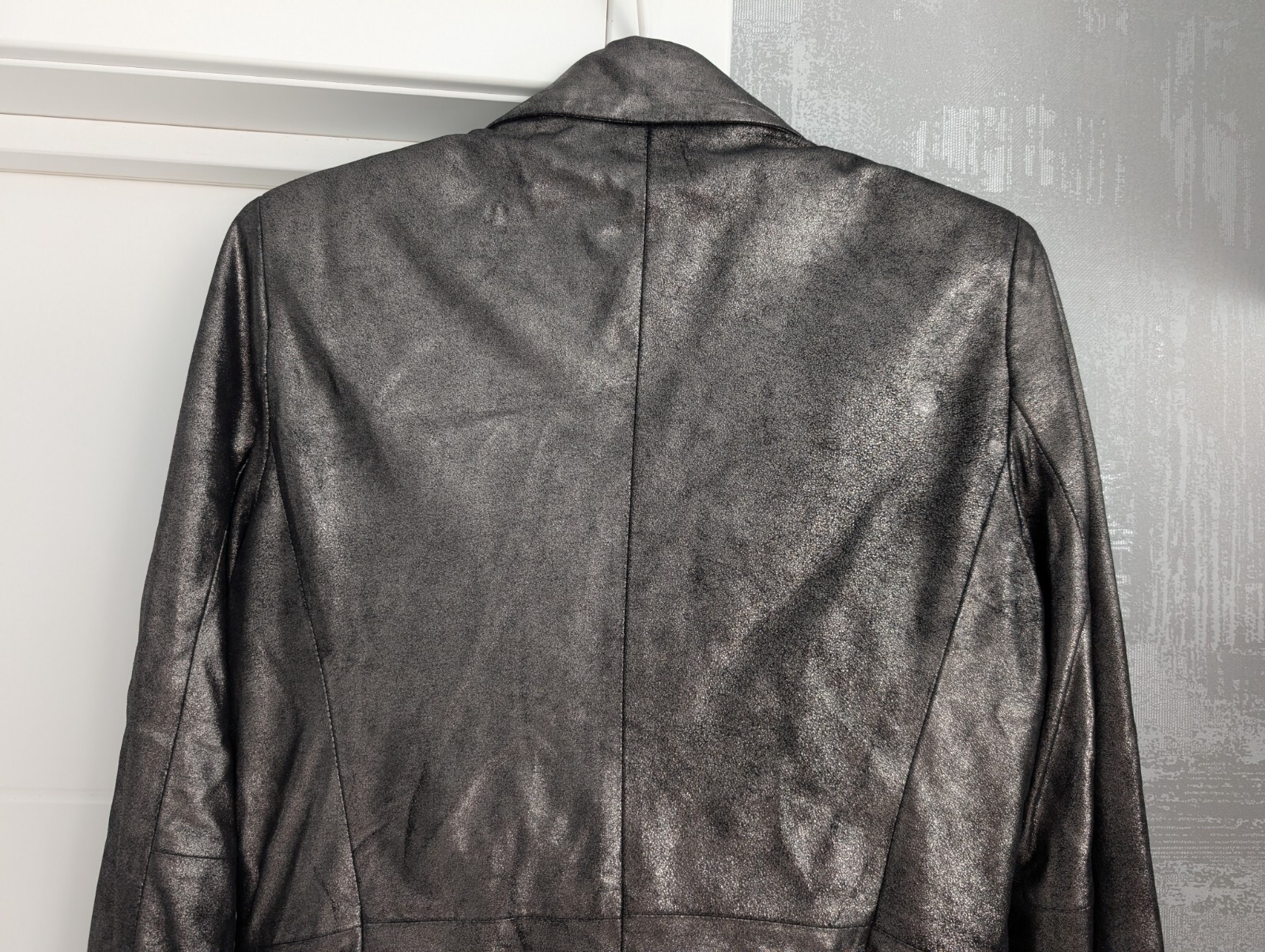 Versace Classic V2 Soft Shiny Leather Jacket Blazer Iridescent Metallic Gray M