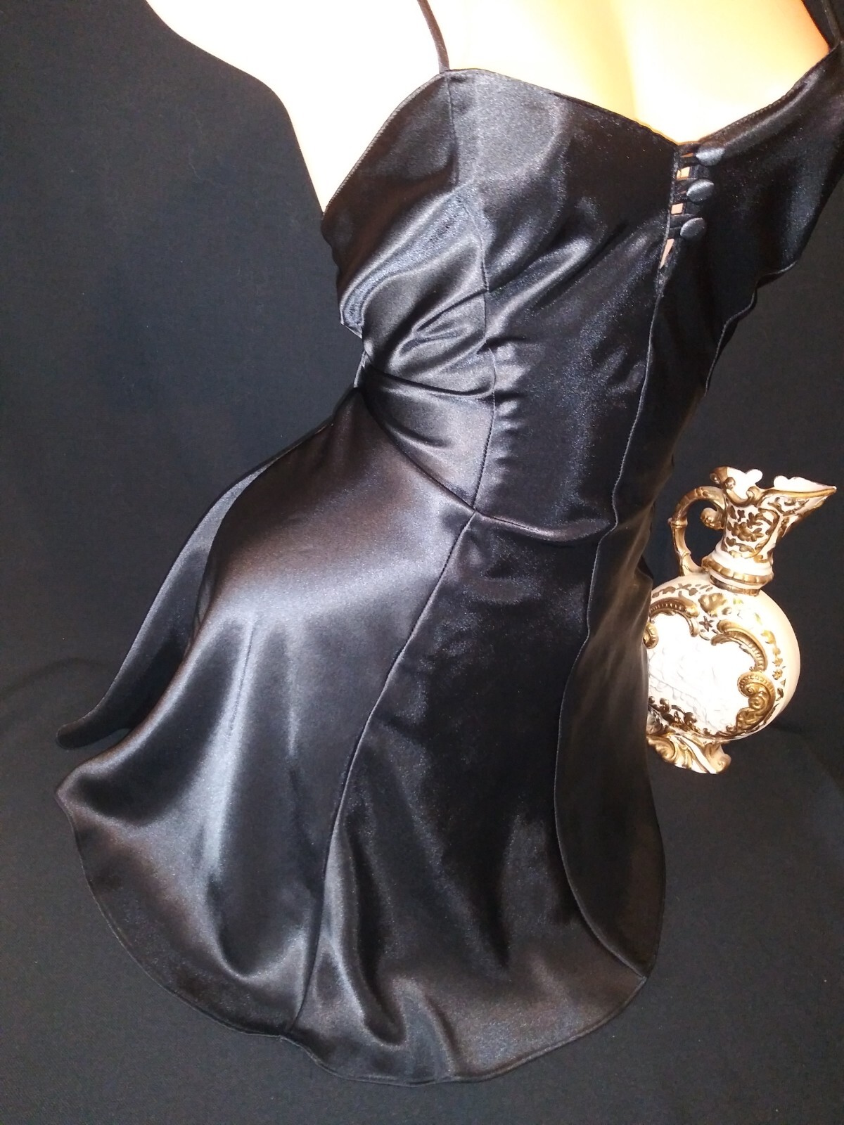 Vtg Satin Nightie Gown wEDDING Lingerie Nightgown Shiny Babydoll Nightie 34″ s