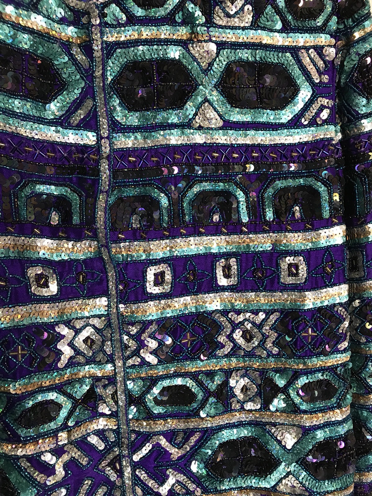Sequin Disco Jacket Boho Tribal Graphic Pattern Vintage 80s 90s Glam Disco