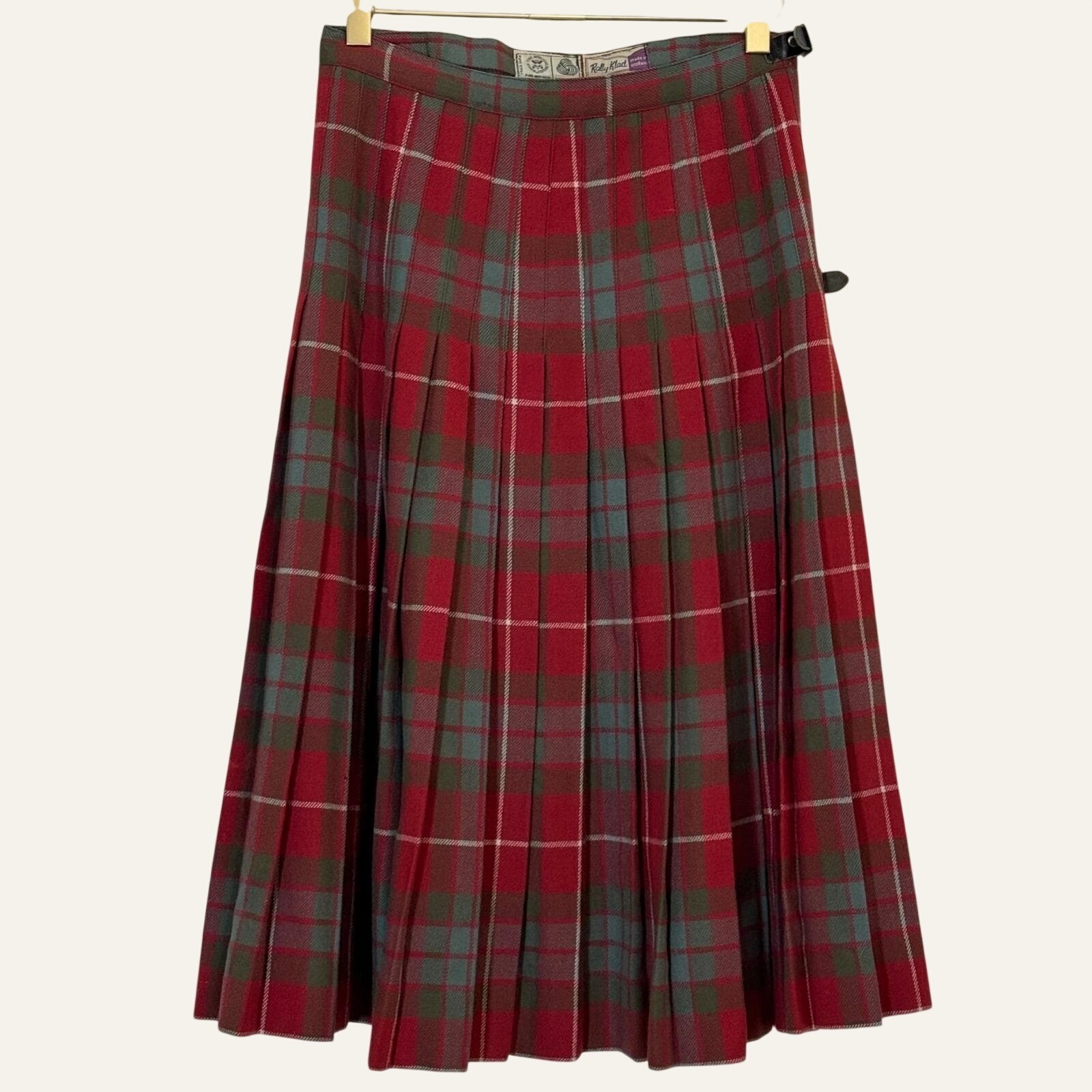 Vintage Rally Klad Scotland Wool Tartan Kilt Skirt Women’s 8 Red Green