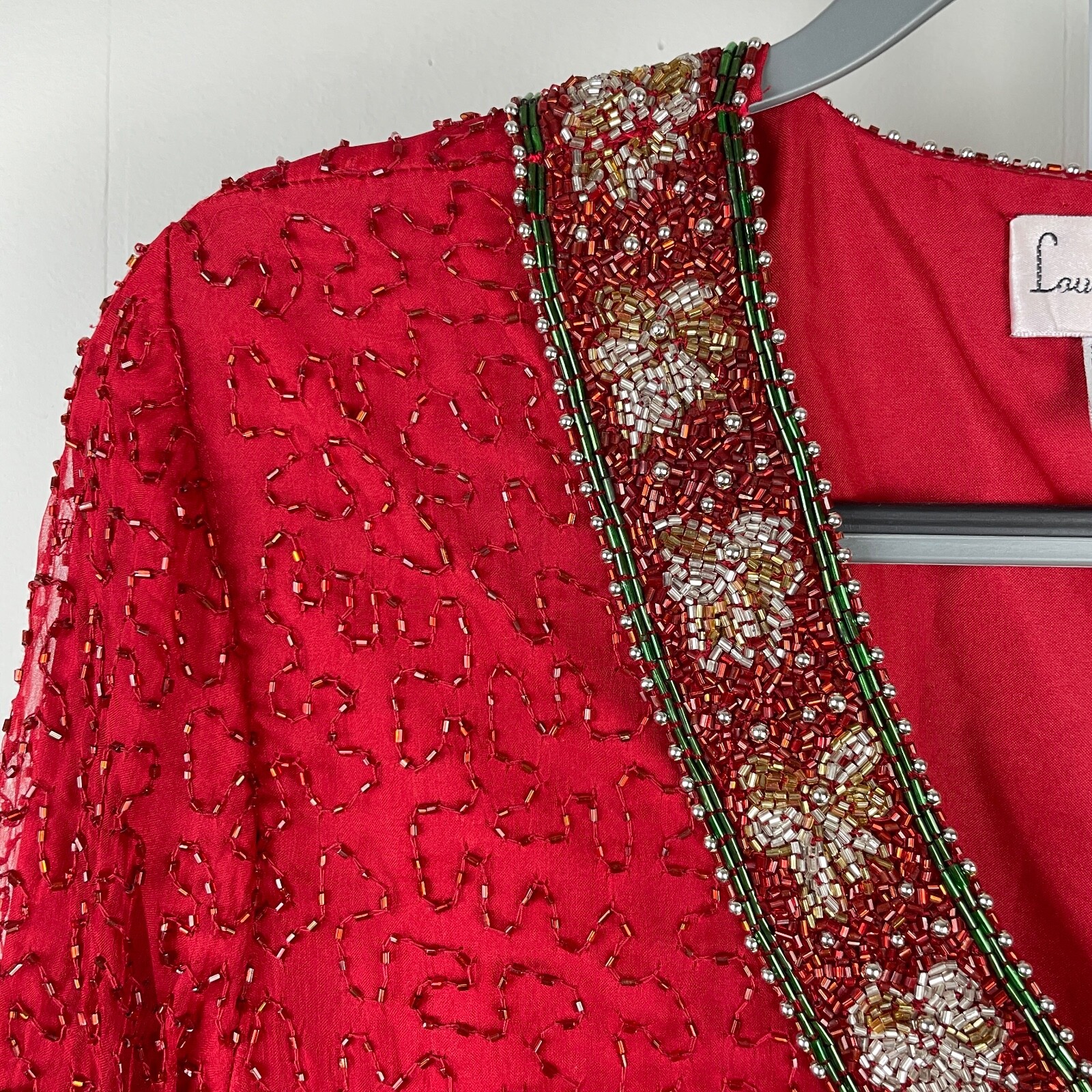 VTG Laurence Kazar Beaded Silk Jacket Womens M Christmas Holiday Bows Glam