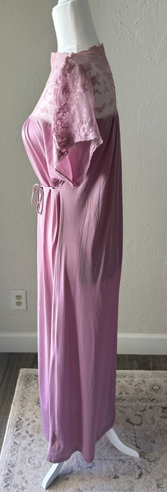 Vintage Long Nightgown Negligee Lilac Purple Full Sweep Nylon Lace