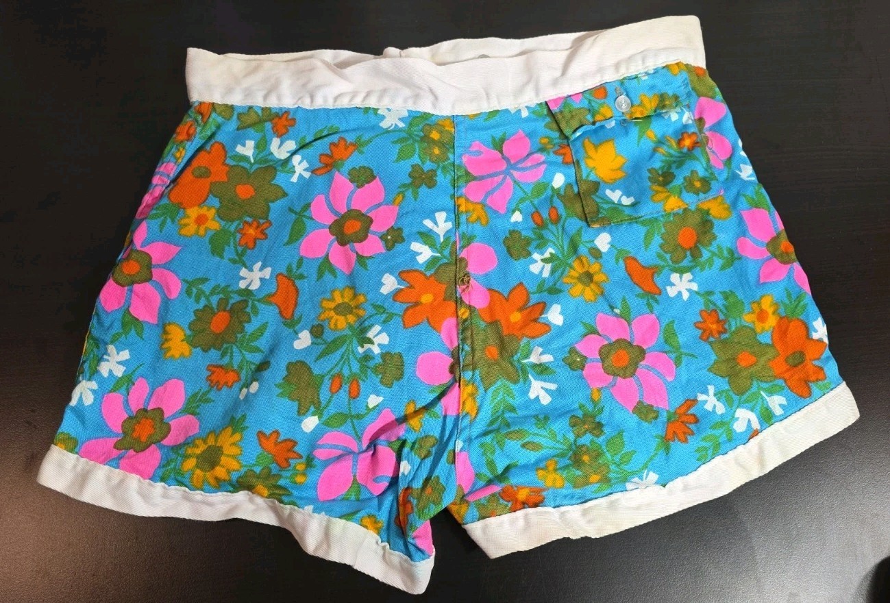 Vintage 1960’s Campus Flower Power Hippie Shorts Size 34 Made In USA