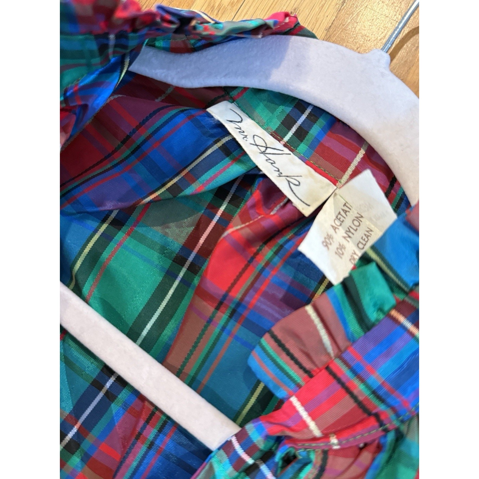 VTG 70’s Patchwork Plaid Christmas Midi Skirt Blouse Matching Set S preppy