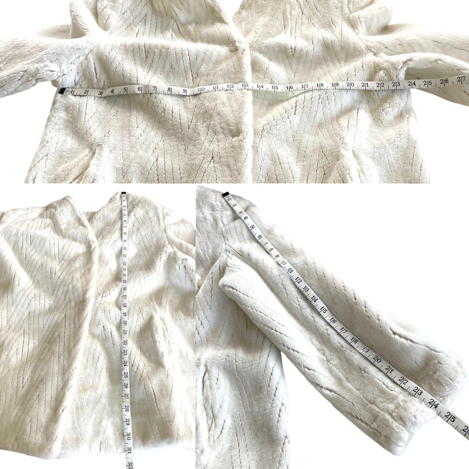 Vtg 70’s Jacques Saint Laurent Off White Faux Fur Chevron Coat with Pockets XL