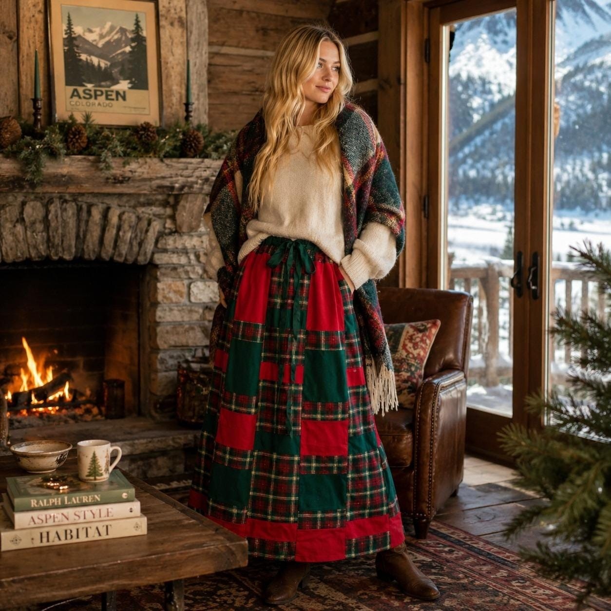 Mr. Hank Vintage Patchwork Plaid Wool Maxi Skirt Womens Size M Red Green Holiday