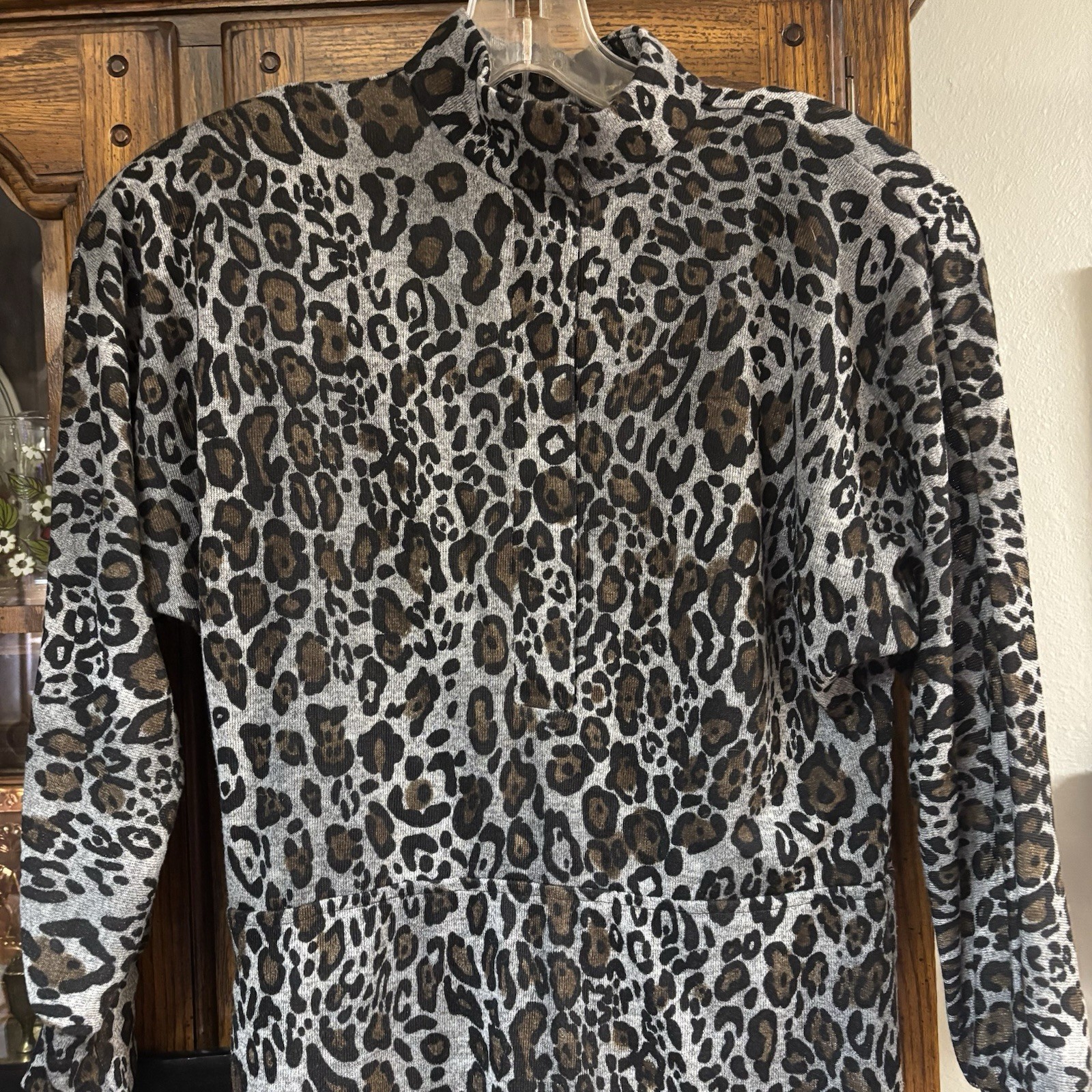 Vintage aDressing Woman Women’s Soft Knit Animal Print Dress Safari Chic XS