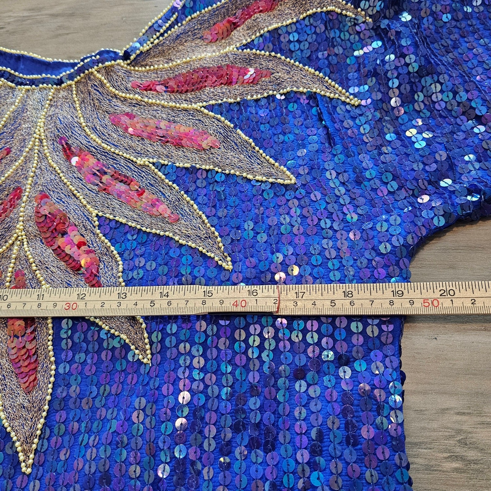 Vintage India Kings Blouse Womens Medium Blue Silk 80s Bright Sequins Beaded