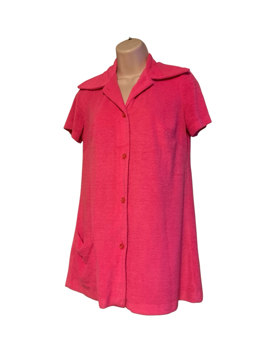 Vntg 70’s dagger collar Women’s Terry Cloth Swim Coverup Pink Size S