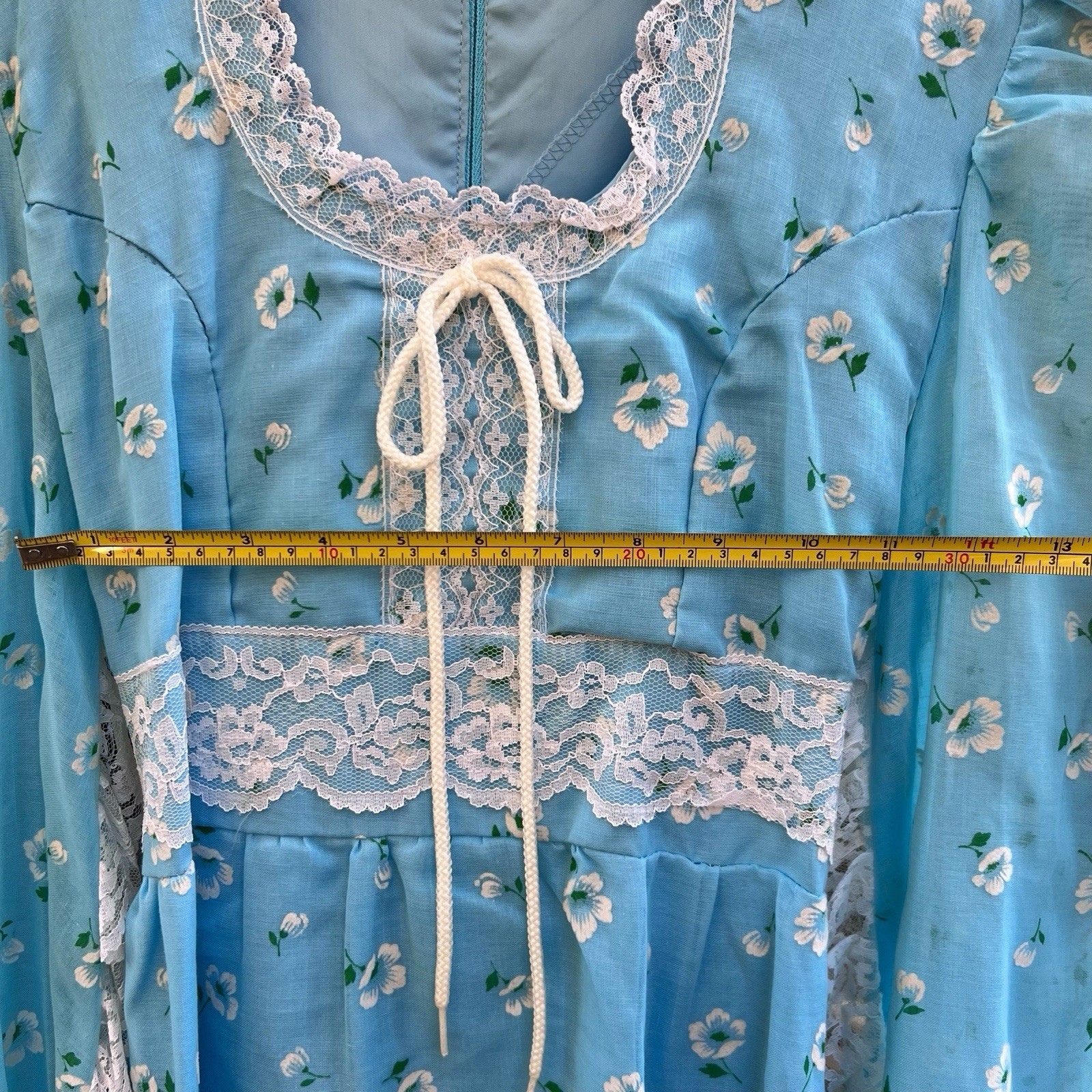 Vintage JC Penny Women’s Size 7 Prairie Floral 70s Maxi Blue Lace Dress