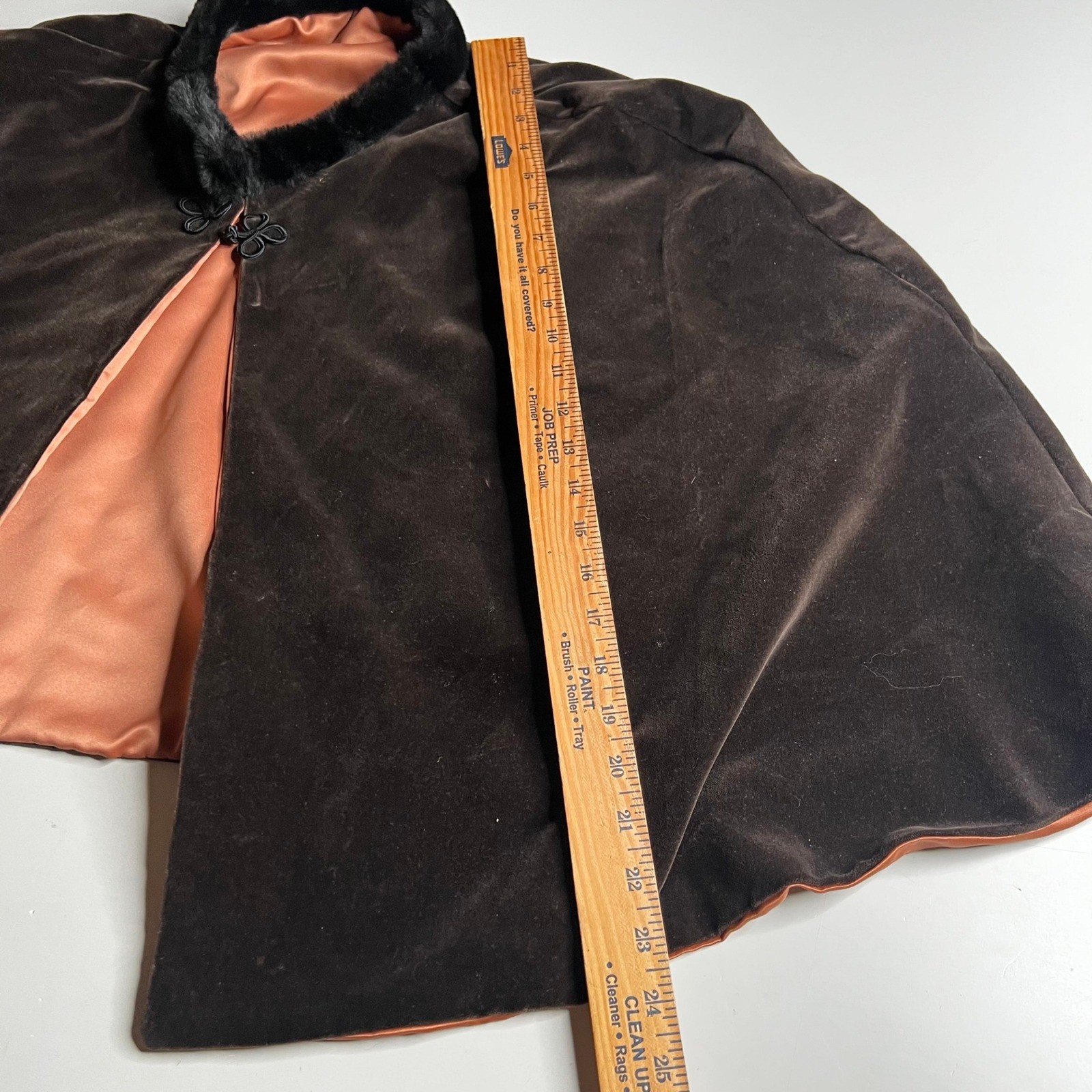 Vintage Brown Velvet Evening Cape Faux Fur Collar Frog Closure 1950s 1960s Wrap