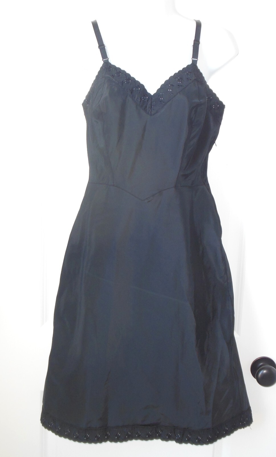 Ariel Barbizon Full Slip sz 12 Black Tafredda Bias Cut Vtg 1950’s Adj Straps