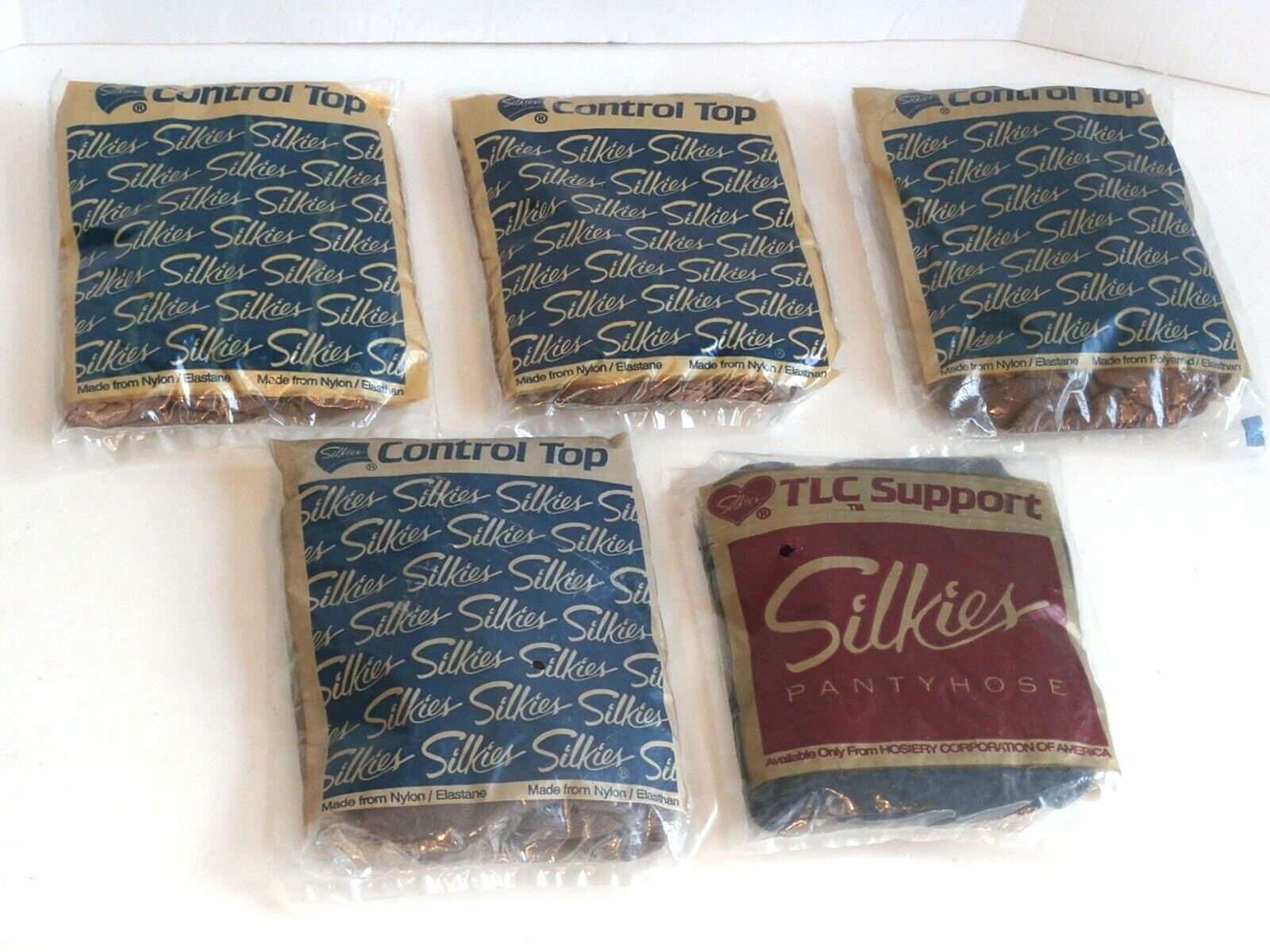 Vintage Lot of 5 „Silkies” Brand Panty Hose Taupe Navy Beige Various Sizes