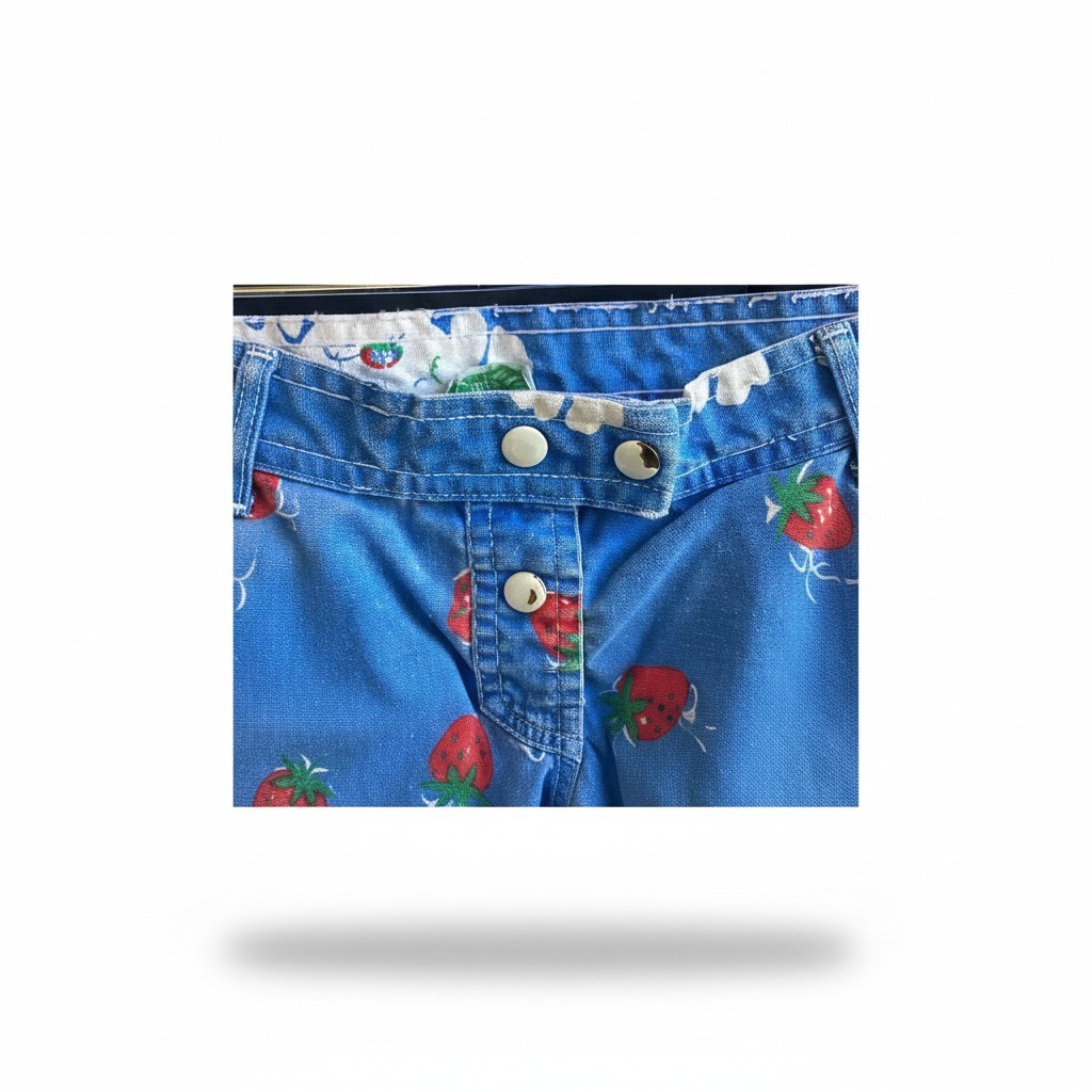 Vintage 1980s-90s Blue Denim Strawberry Floral Mini Skirt Cottagecore Y2K