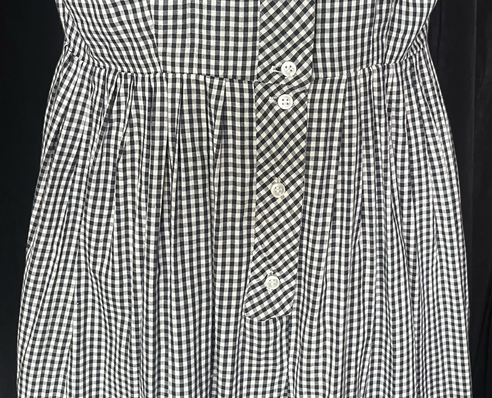 Vintage Black & White Checked M 1950s Sleeveless Cotton Dress Laura Mae Gingham