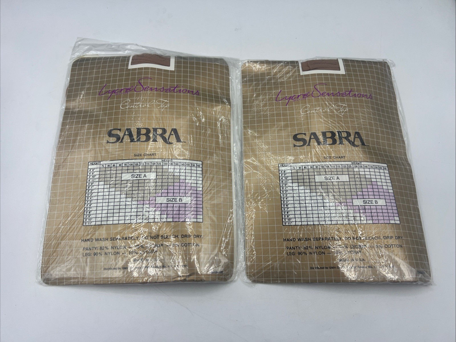 2 VTG Sabra LycraSensations Pantyhose Size A Beige Cotton Crotch Sandalfoot