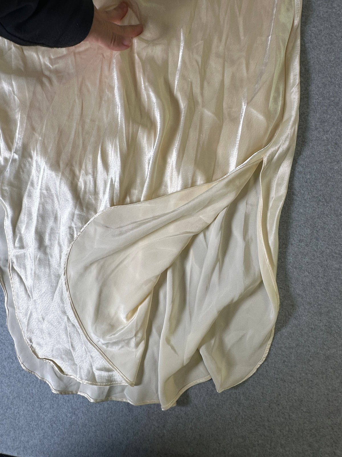 Vintage Mae Dear Paris NY Ivory Cream Satin Slip Maxi Dress Size P Petite ILGWU