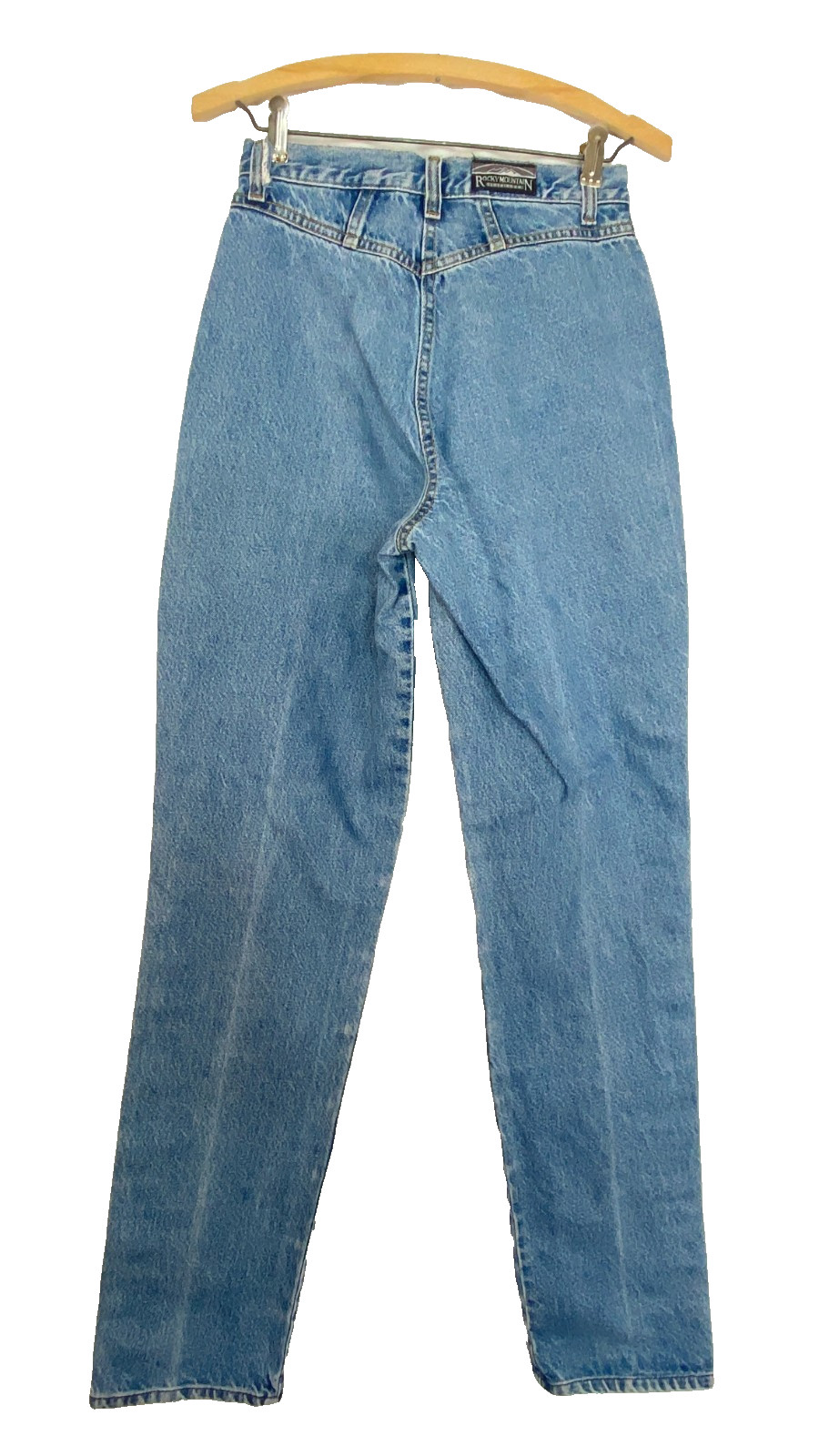 Vintage 1980s high waist jeans 25 34 side buttons ROCKY MOUNTAIN 29 blue denim