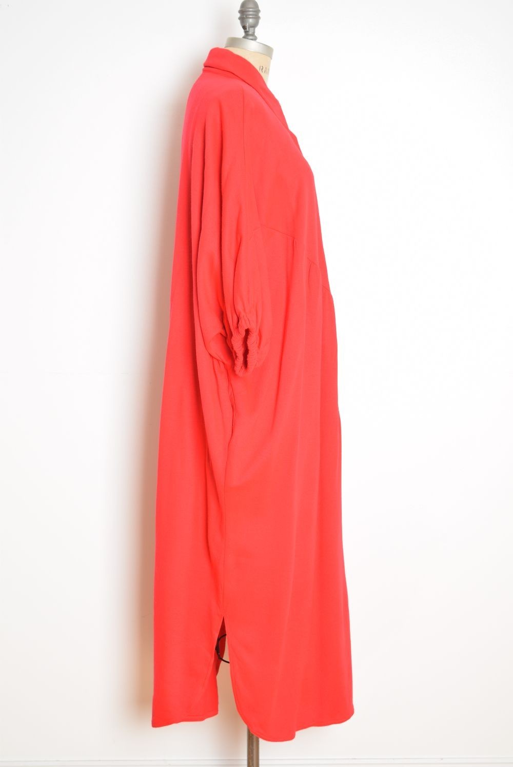 vintage 70s caftan dress David Brown red fleece draped disco batwing dolman maxi