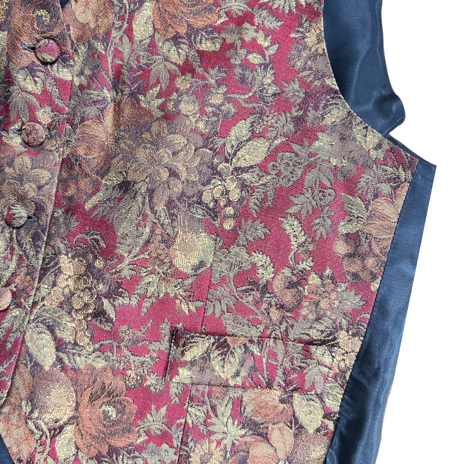 Saldarini Silk Wool Blend Vest Burgundy Fall Floral Brocade Made in Italy M/L