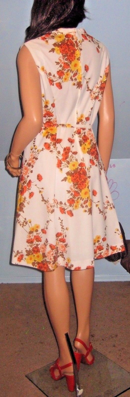 VINTAGE~60’S~ORANGE~YELLOW~FLORAL BOUQUET~MOD FIT & FLARE DRESS SZ L/ XL!