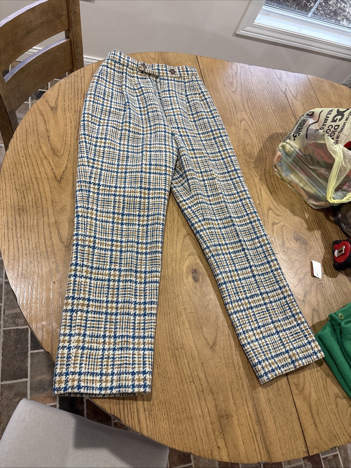 1970s Wool Houndstooth Tweed Plaid Women’s Pants Size 10EU Retro Cool!