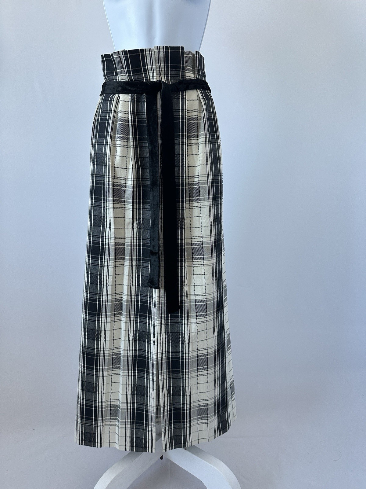 VTG 70s Luis ESTEVEZ Plaid Ivory Black Maxi Skirt, Sz: M Preppy Chic West Coast