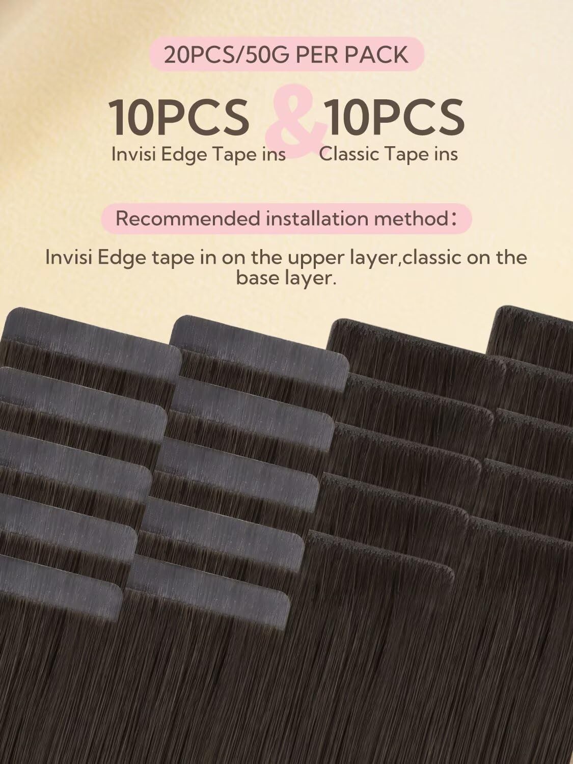 HOTBANANA Invisi Edge Tape in Hair Extensions Human Hair, 18inch 50g 10pcs Invis