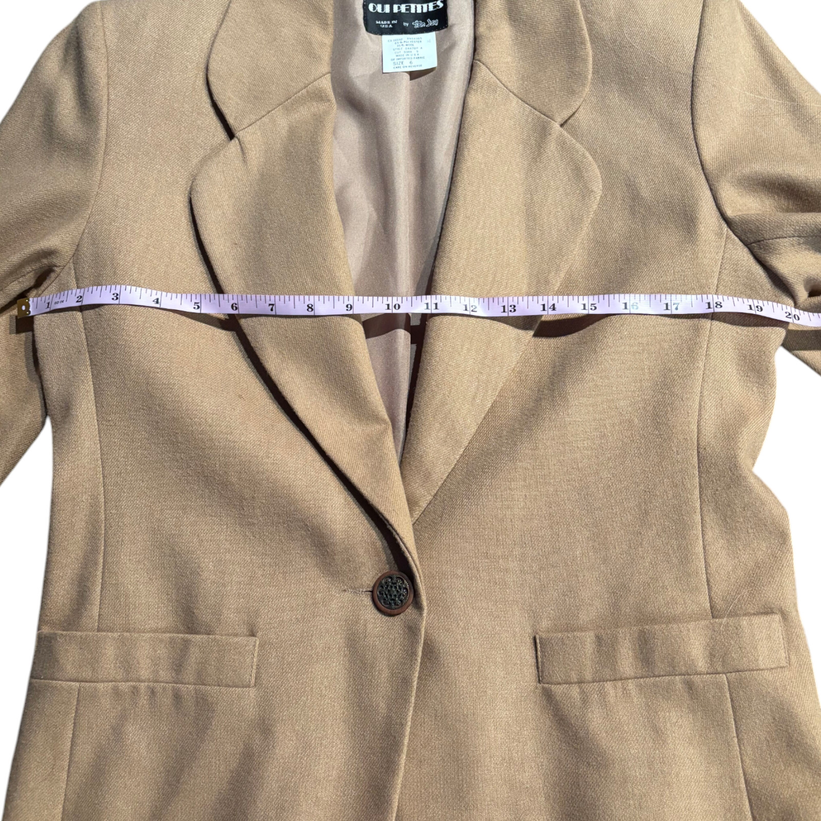 Oui Petites by Tan Jay Vintage 80s brown wool blend blazer skirt suit set sz 10P
