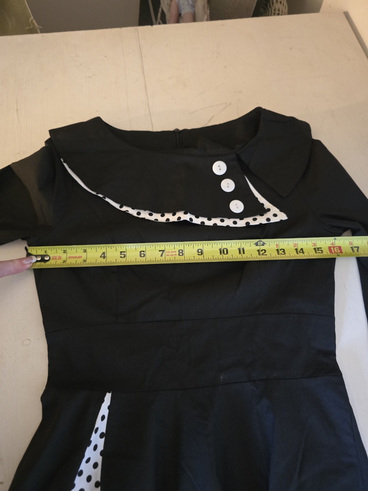 Vintage Style Rockabilly Swing Dress Black White Polkadot Accents S
