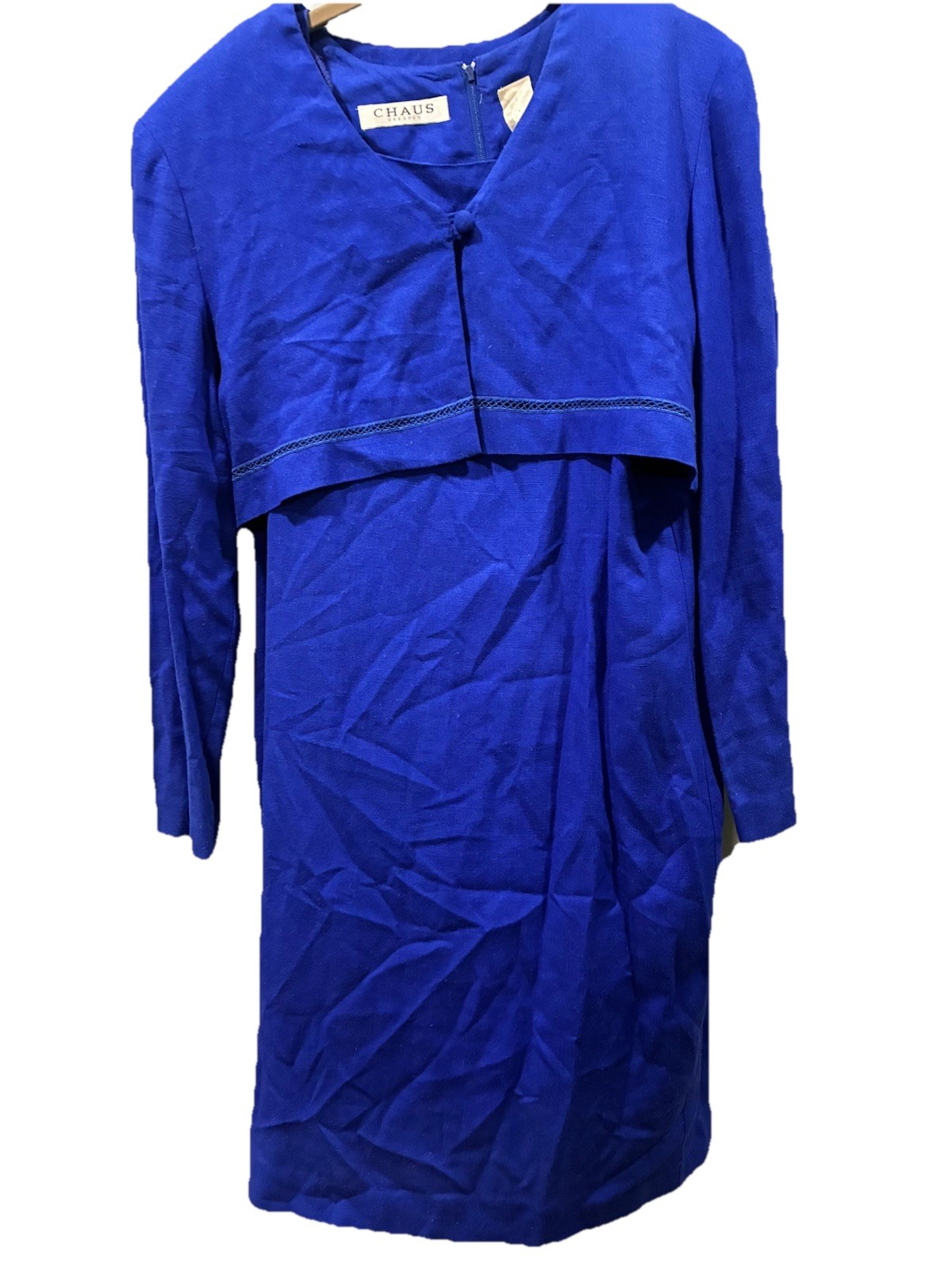 Vintage Chaus Electric Blue Linen Blend Sheath Dress Bolero Set Size 8 Made USA