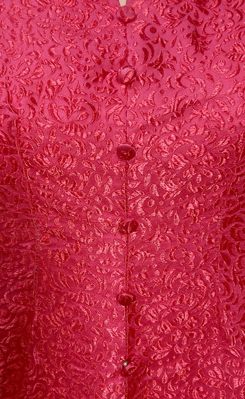 Vtg 50s 60s Handmade Hot Pink Jacquard Mod Go Go Cocktail Shift Mini Dress SZ S