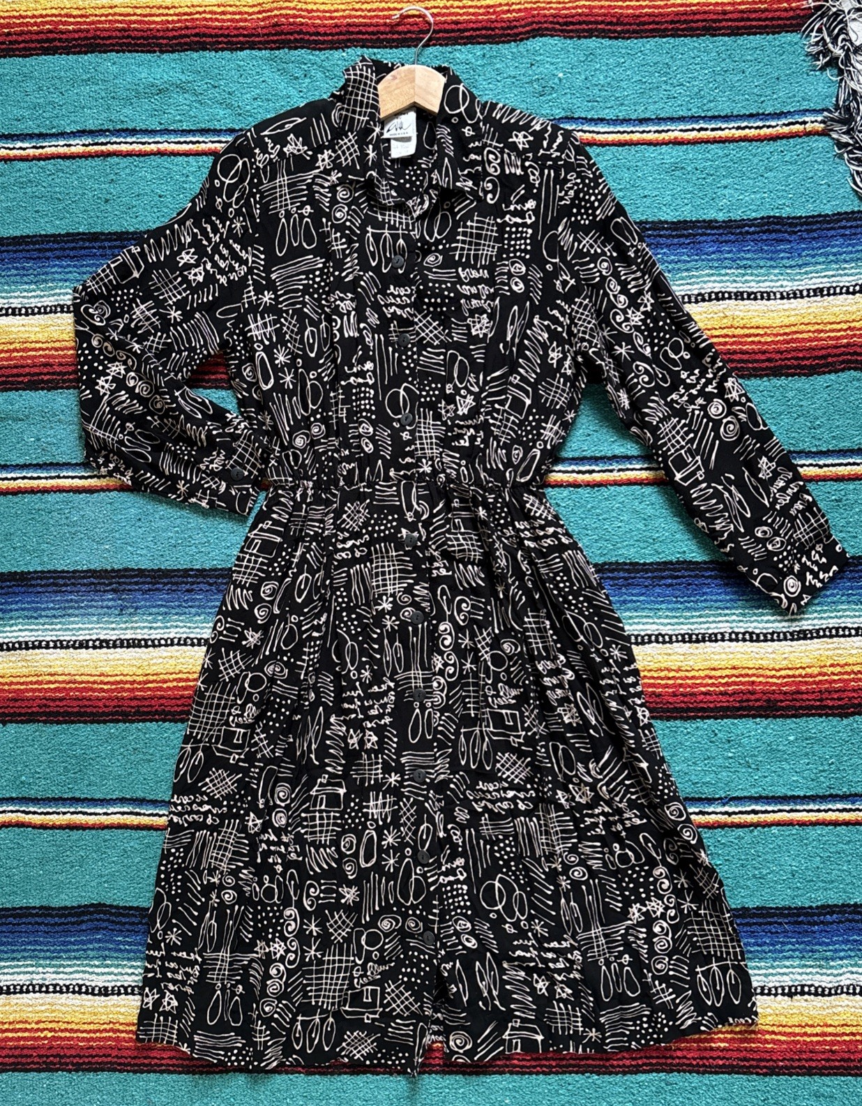 90s Squiggle Button Down Dress Petites By Willi Size 14 100% Rayon