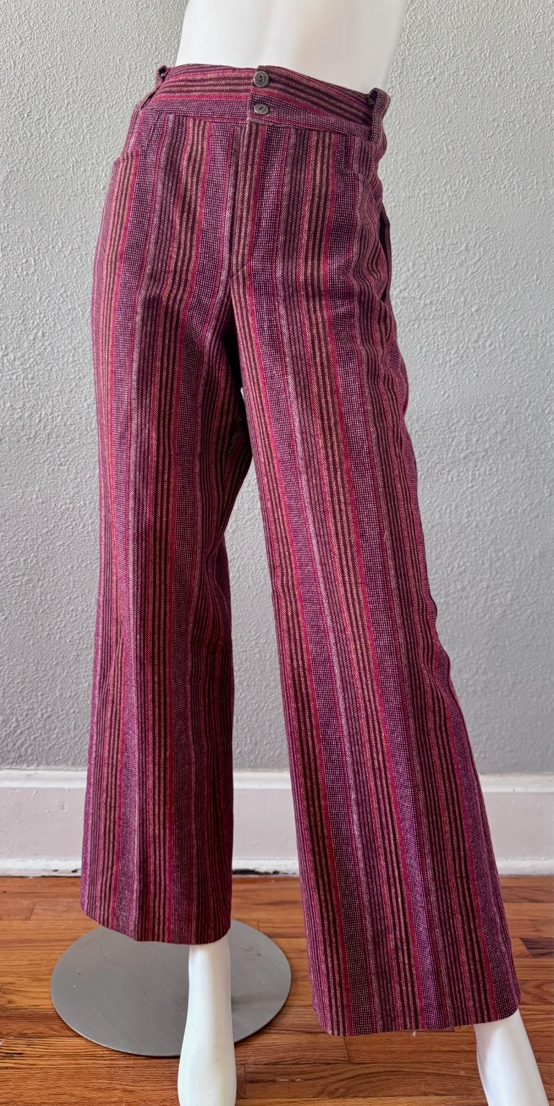 Vintage 70s Burgundy Retro Hippie Trousers Pants L/XL