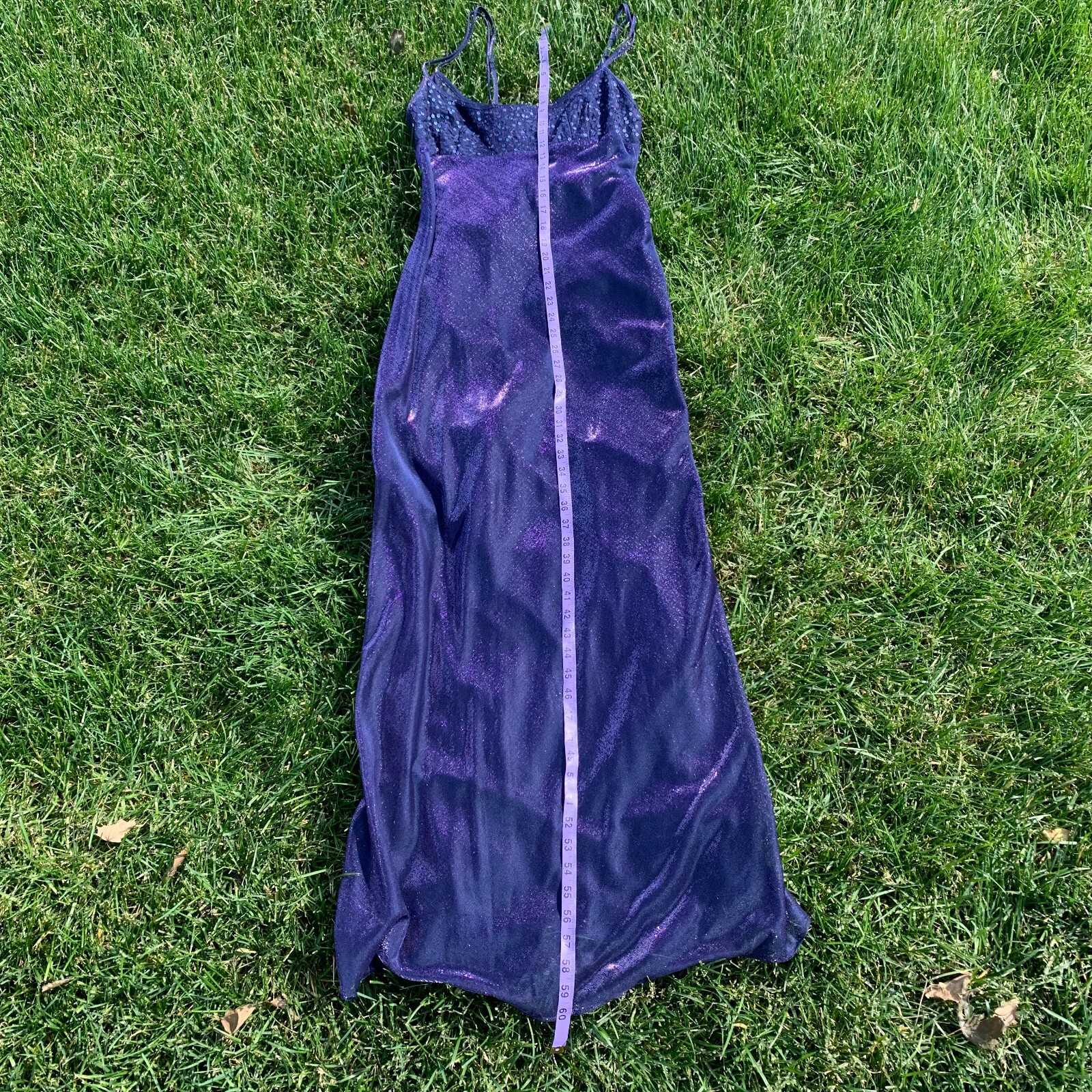Vtg Morgan & Co Linda Bernell Maxi Dress Formal Gown 11 Purple Iridescent Fairy