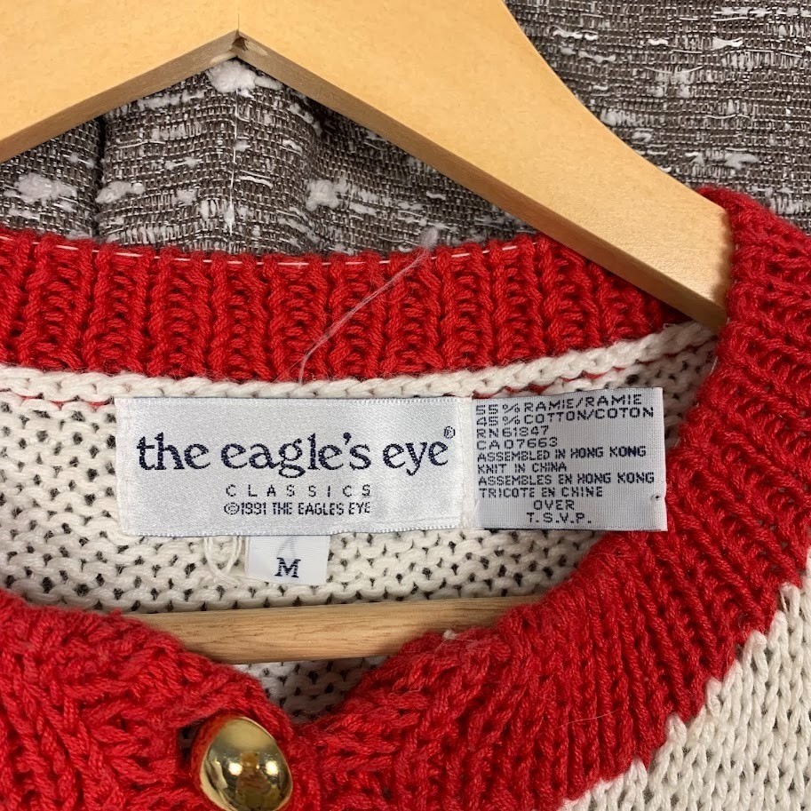 Vintage 90s The Eagles Eye Paris Cardigan Sweater Knit Short Sleeve Novelty Sz M