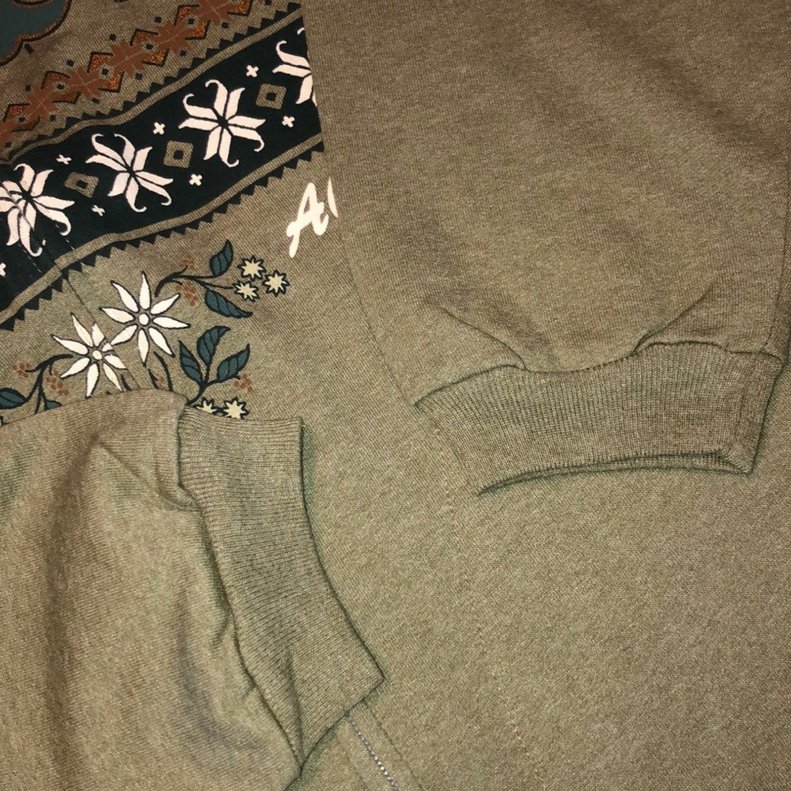 Full Zip Vintage Green Alaska Polar Bear Collared Long Sleeve Sweatshirt L