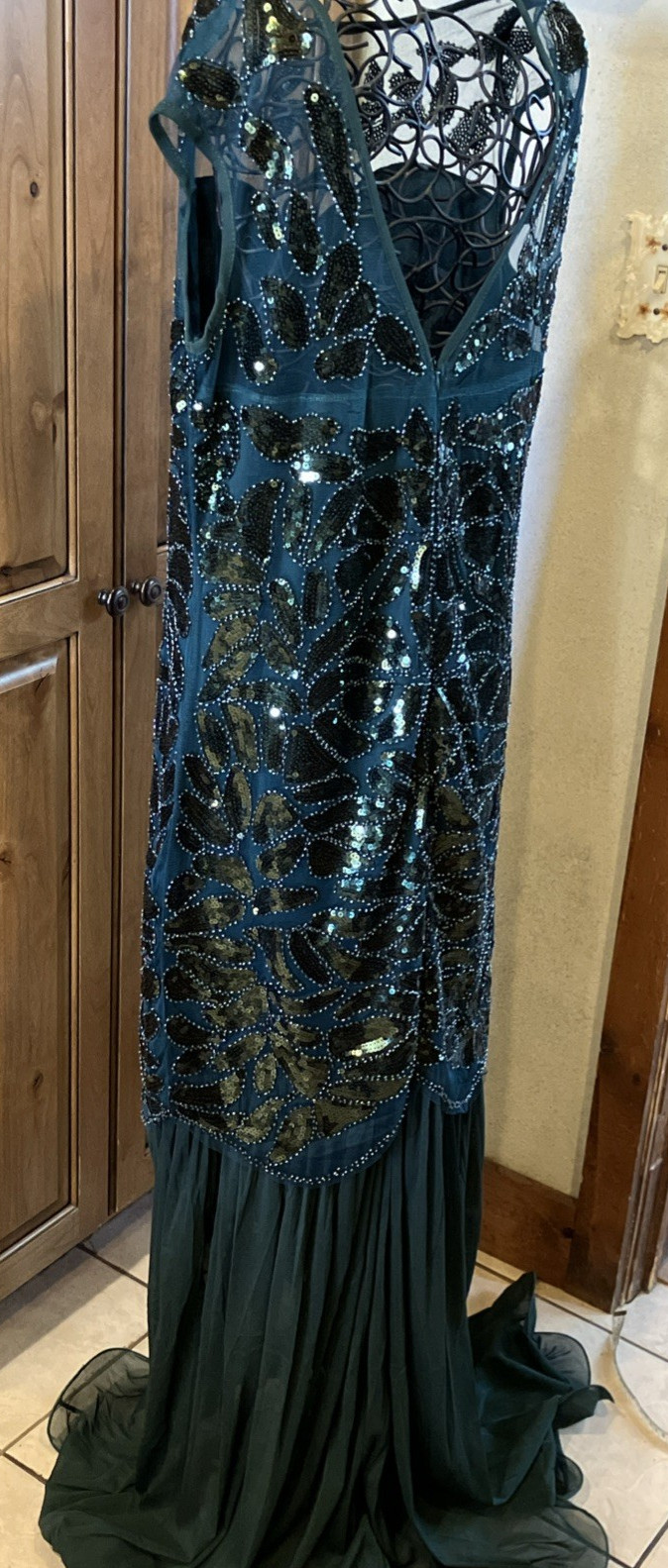 Deluxe Lady Gatsby Dress 1920’s flapper Costume Long green Sequin Retro dk green