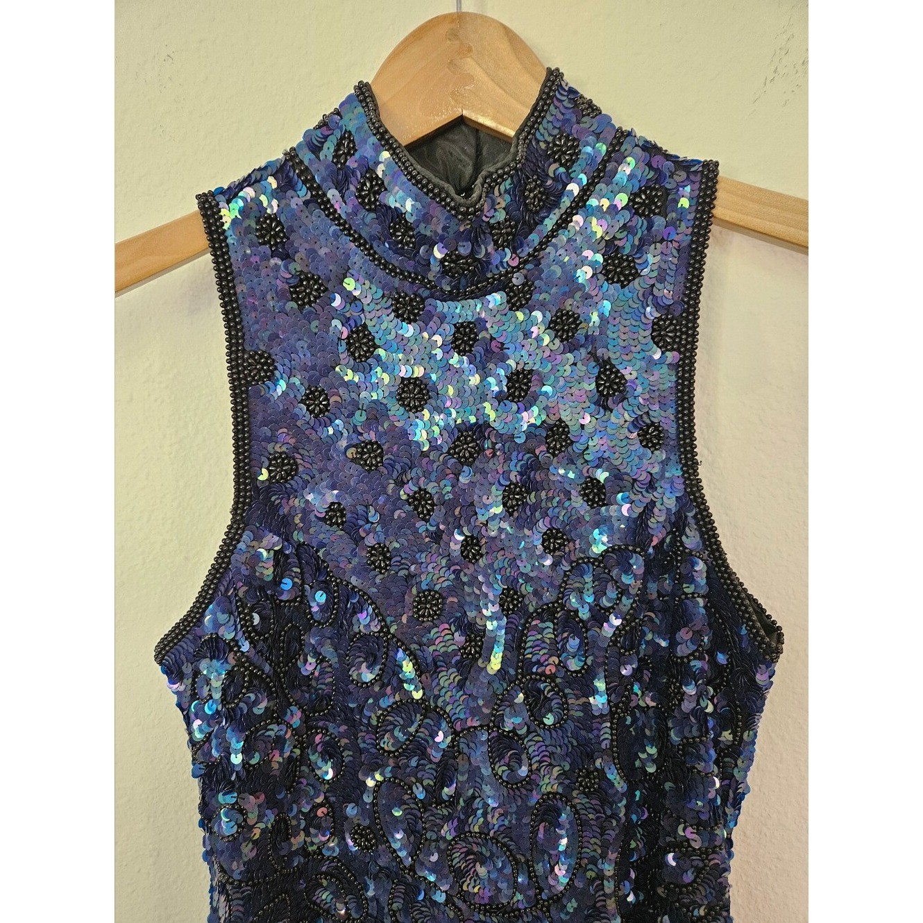 Vintage La Davina 80’s Silk Sequined High Neck Sequin Party Dress