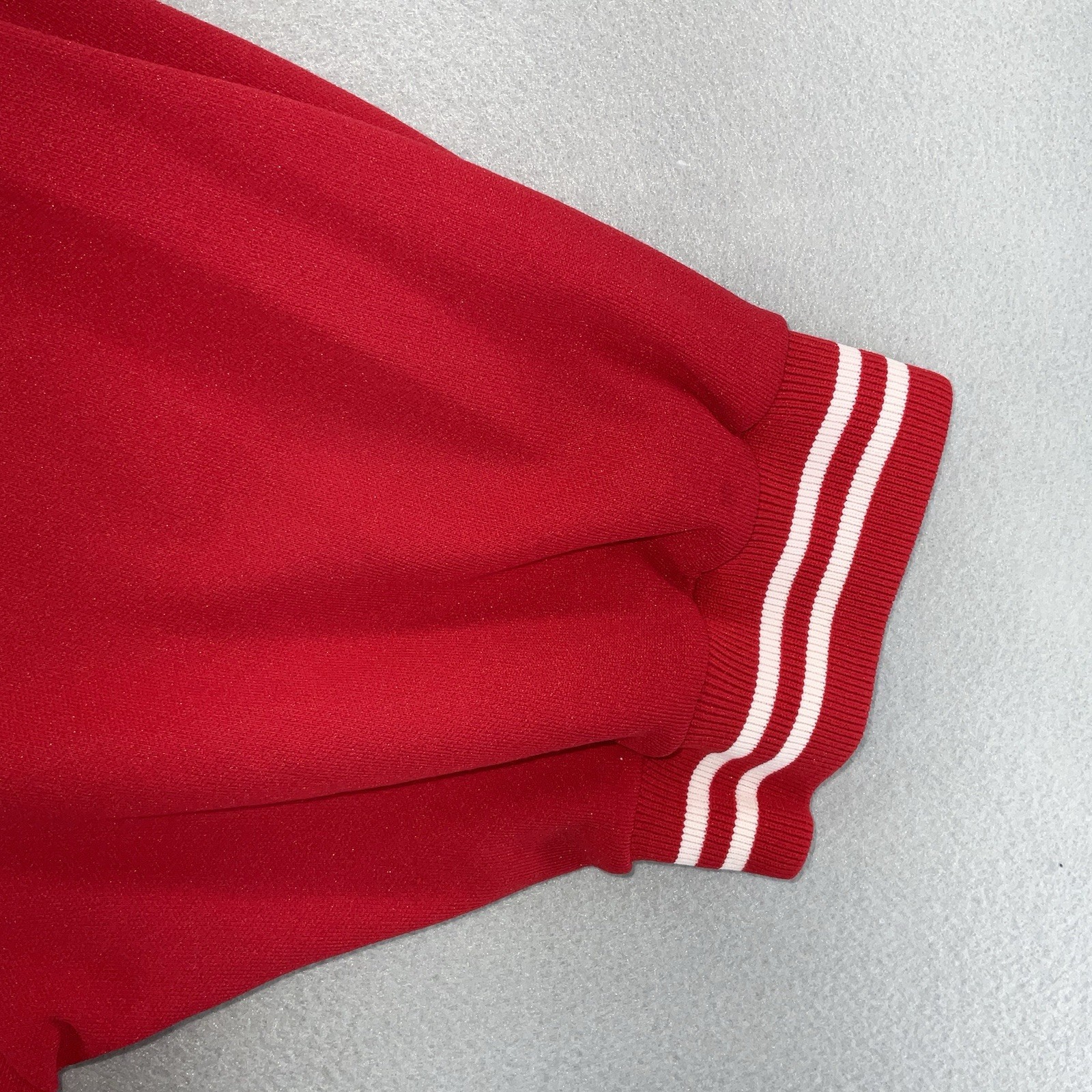 70s 80s Vintage Red Tshirt White Stripes Banded Short Sleeves & Waist L-XL