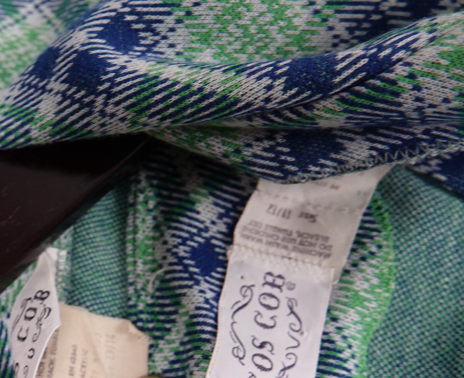WOMANS VINTAGE 3 PIECE COS COB GREEN & BLUE PLAID ACRYLIC USA SIZE 11/12