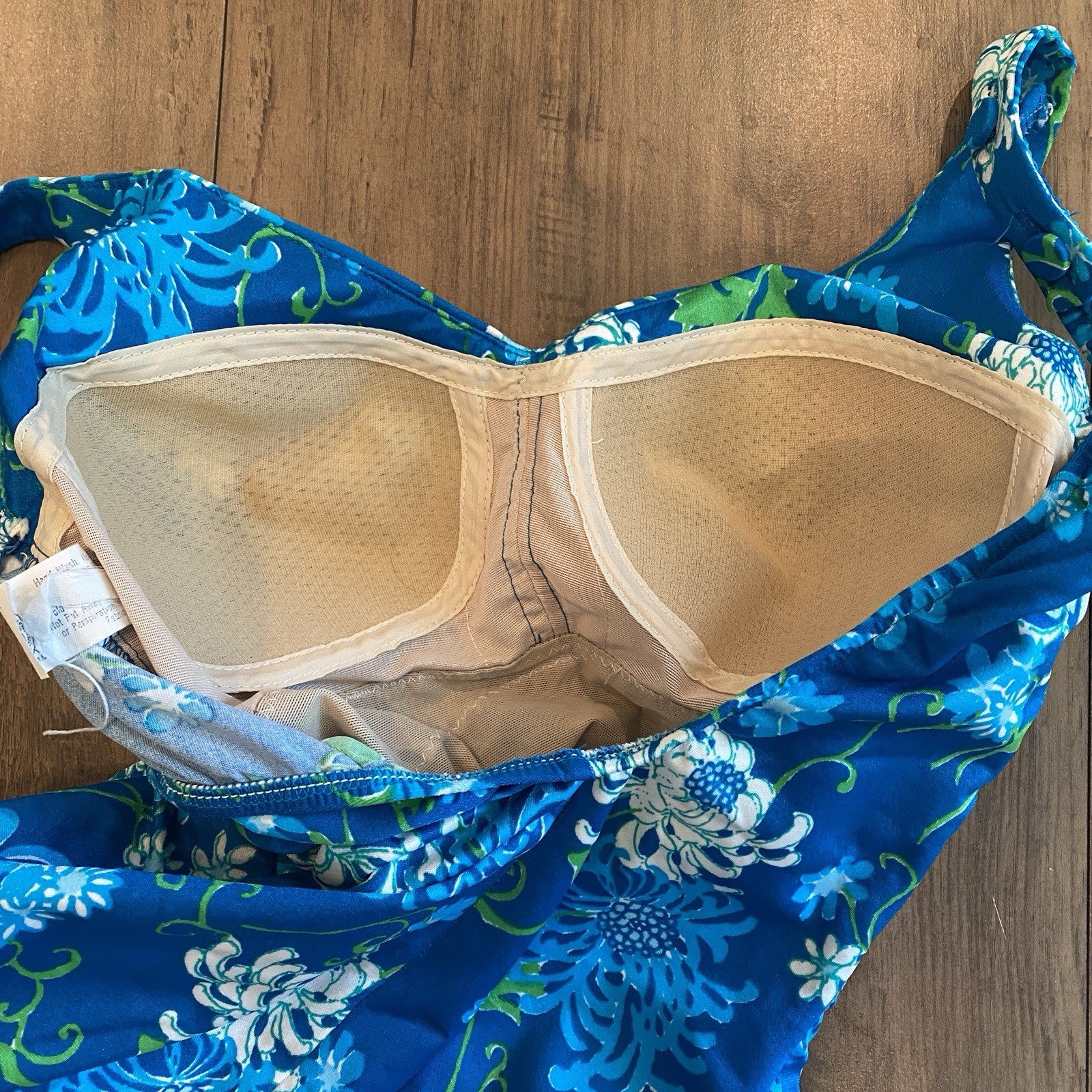 Vintage Mid Century 1960s Pin Up One Piece Aqua Blue Floral Swimsuit Size 34B