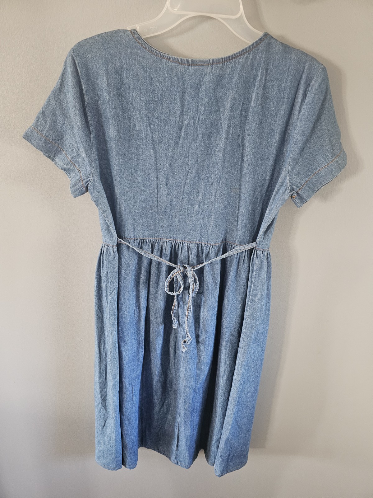 Vintage Denim Tie Back Midi Baby Doll Dress Sz 3 Switch USA Small Cottagecore