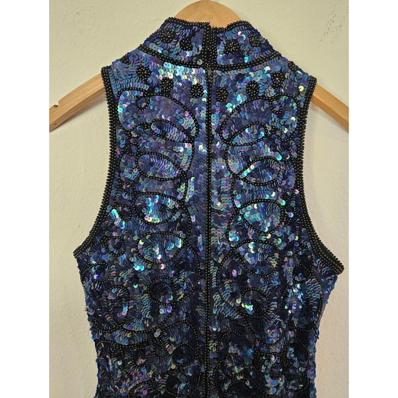 Vintage La Davina 80’s Silk Sequined High Neck Sequin Party Dress