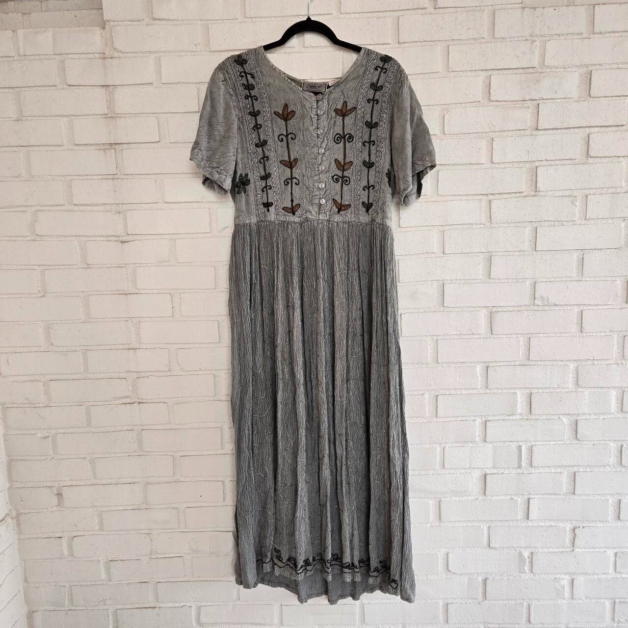 Vtg 90s Maxi Dress, Witchy, Grunge, Boho, Earthy Gray,Tie back, Select, Sz M