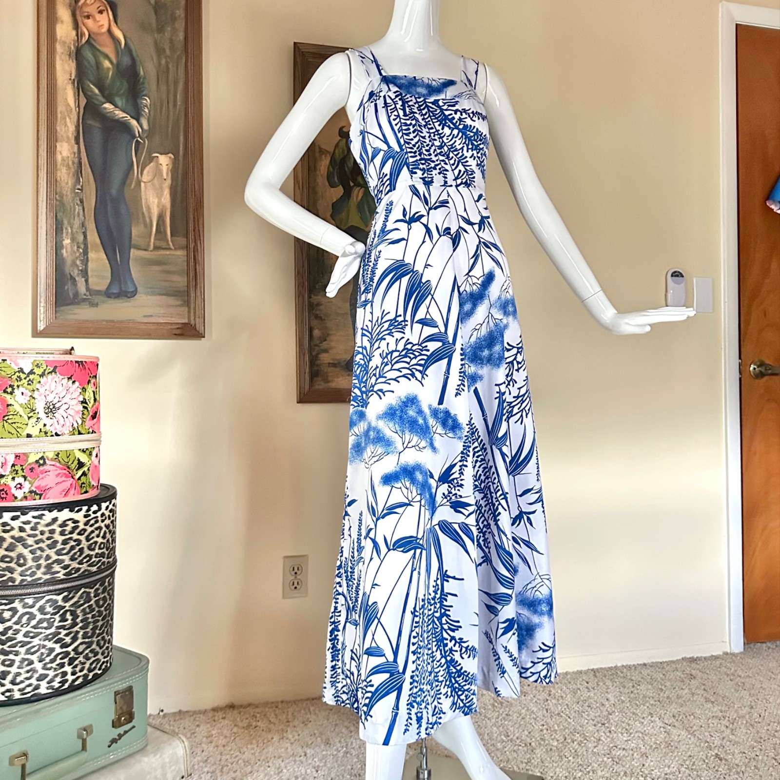 Vintage 1970s Hawaiian Dress Fit & Flare Maxi Sundress Hawaii Nei Floral Vacay S