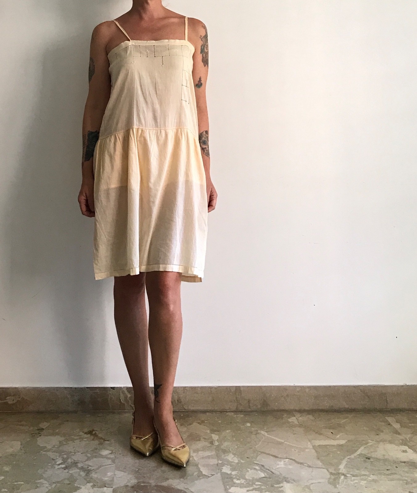 Vintage Antique 1920s Lingerie Brief Dress Petticoat Early Era 900 Cotton M